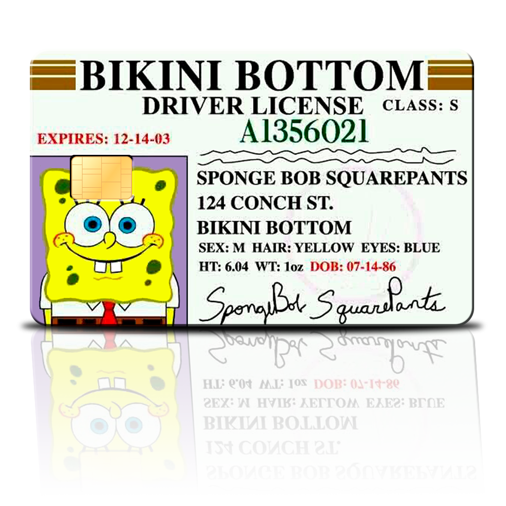 SKINCARD Skinstech® bob esponja licencia de conducir Diseño calcomania para tarjeta