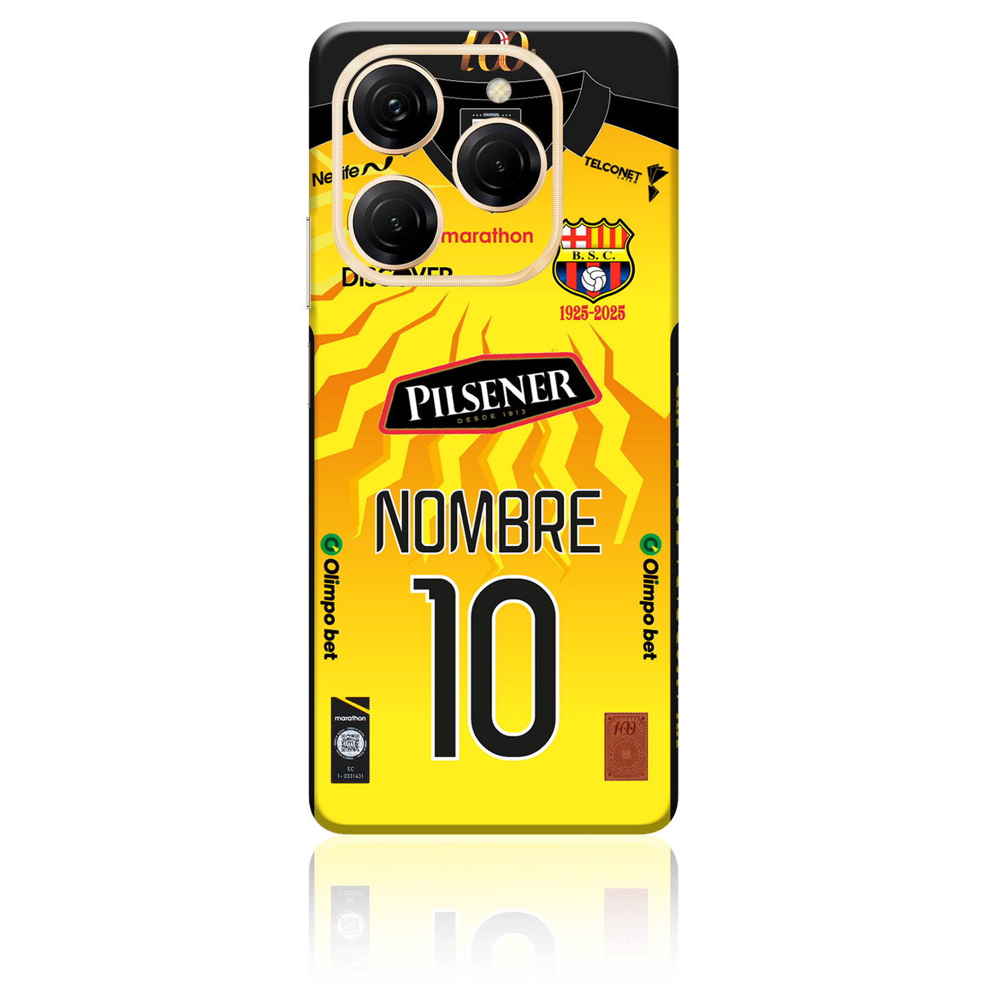 Tecno Skin Personalizado de Bsc 2025 amarillo para Spark 10, Spark 20, Spark GO