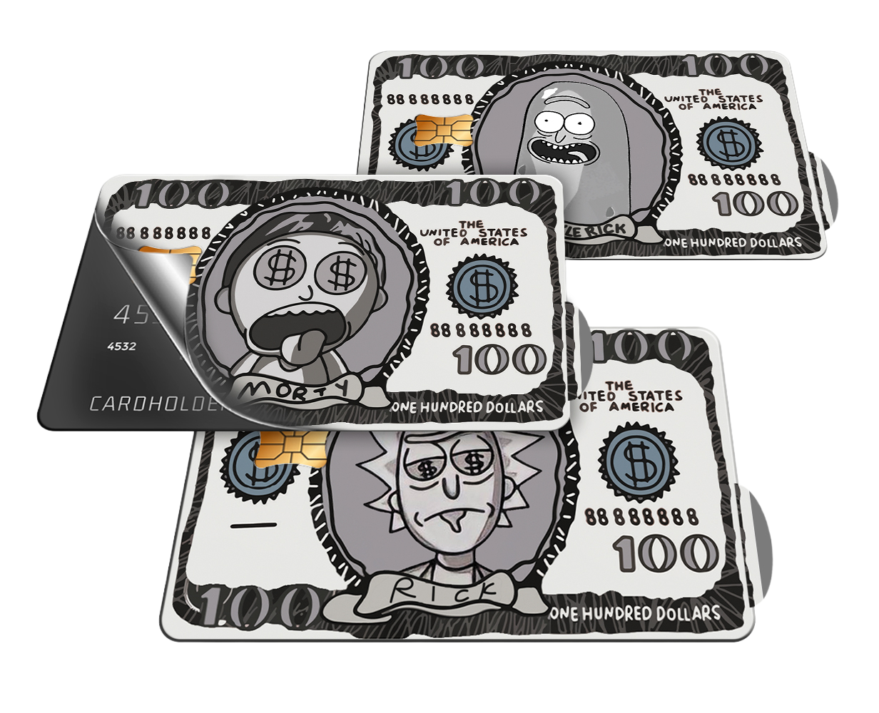 SKINCARD Skinstech® Set of 3 Credit Card Stickers Rick and Morty cash Diseño calcomania para tarjeta